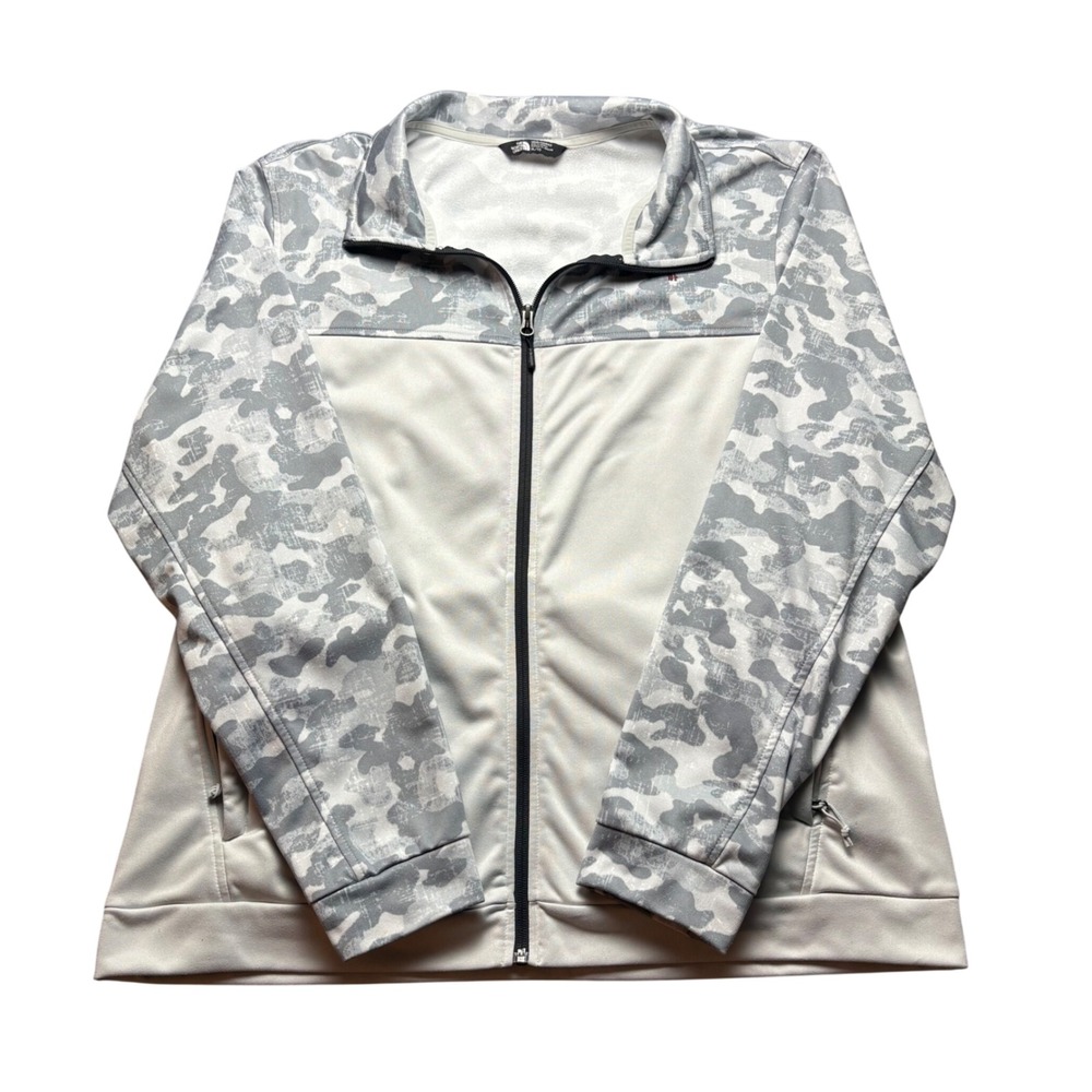 The North Face Track Jacket Mens XL Grey Camo Polyester Full Zip Fleece Lined